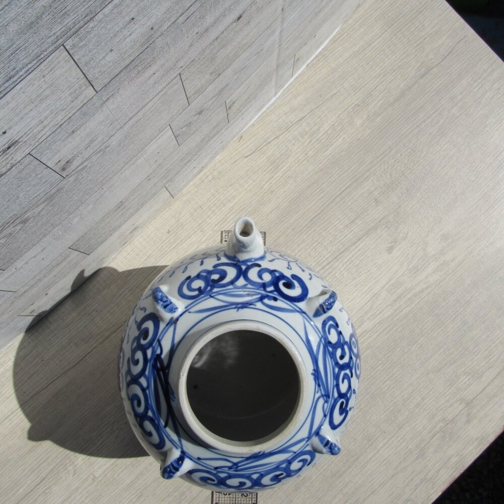 VTG Chinese Chinoiserie Water Jug Wine Oil Pot Cobalt Blue & White Pottery - Picture 4 of 13
